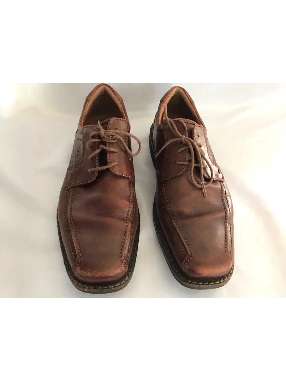 ECCO Dress Shoes Mens EU 45 US 12 Casual Oxford Brown Leather Lace Up Square Toe